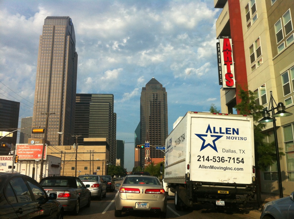 Allen Moving, Inc. in front of The Arts Apartments in Downtown Dallas, TX